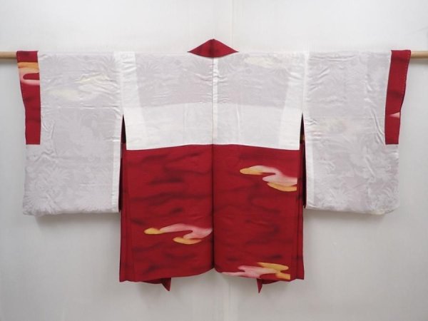 Photo6: 6115T03z510 Vintage Japanese Kimono Silk HAORI Cloud Wine red (6)