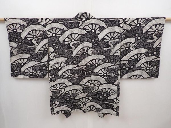 Photo1: 6115T04z560 Vintage Japanese Kimono Silk SHIBORI HAORI  Black (1)