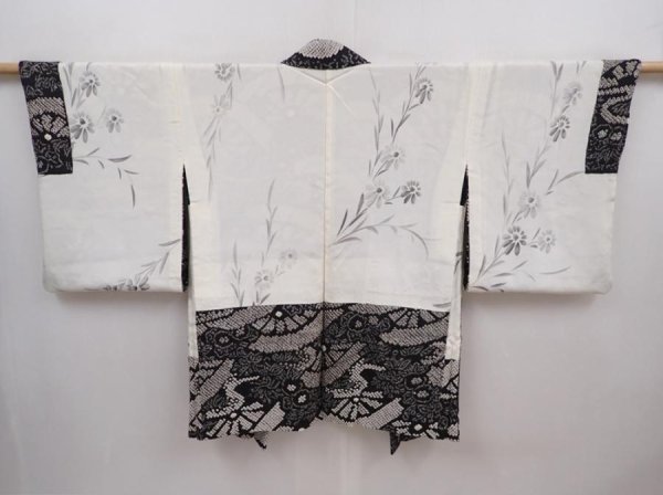 Photo6: 6115T04z560 Vintage Japanese Kimono Silk SHIBORI HAORI  Black (6)