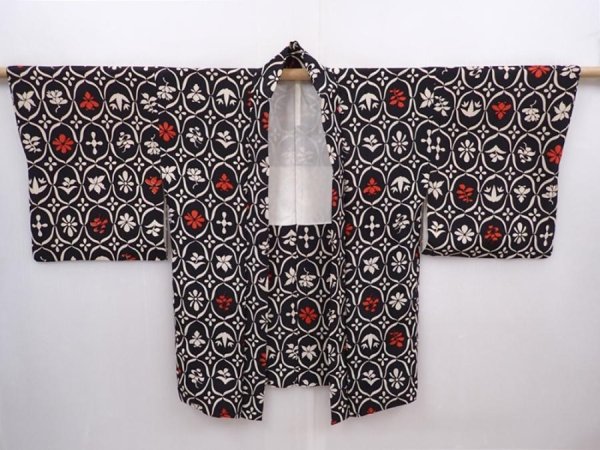 Photo6: 6115T05z500 Vintage Japanese Kimono Silk HAORI  Black (6)