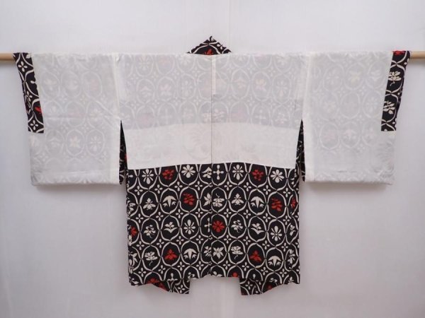 Photo7: 6115T05z500 Vintage Japanese Kimono Silk HAORI  Black (7)