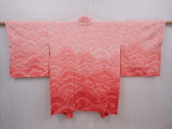 Photo1: 6115T06z430 Vintage Japanese Kimono Silk SHIBORI HAORI  Pink (1)