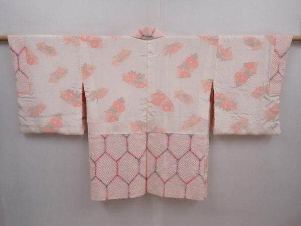 Photo6: 6115T08z550 Vintage Japanese Kimono Silk SHIBORI HAORI Flowers Light pink (6)