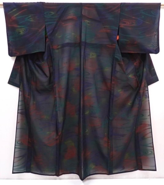 Photo1: 6115T09z480 Vintage Japanese Kimono Silk See through KOMON Stream Black (1)