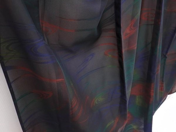 Photo3: 6115T09z480 Vintage Japanese Kimono Silk See through KOMON Stream Black (3)