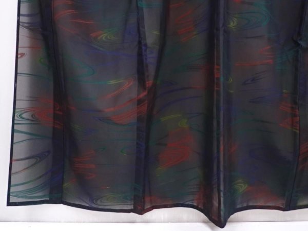 Photo4: 6115T09z480 Vintage Japanese Kimono Silk See through KOMON Stream Black (4)
