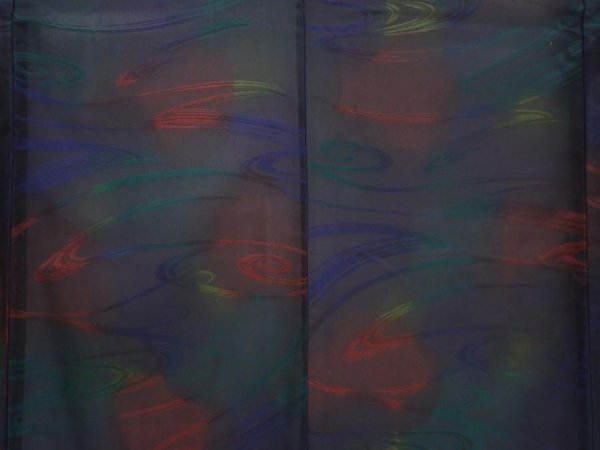 Photo5: 6115T09z480 Vintage Japanese Kimono Silk See through KOMON Stream Black (5)