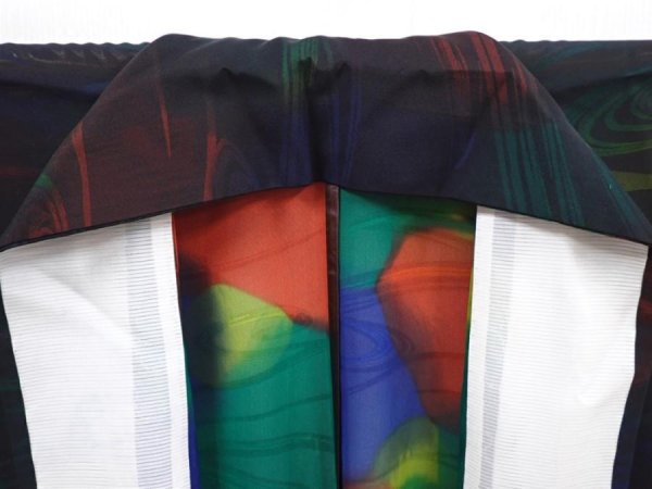 Photo7: 6115T09z480 Vintage Japanese Kimono Silk See through KOMON Stream Black (7)