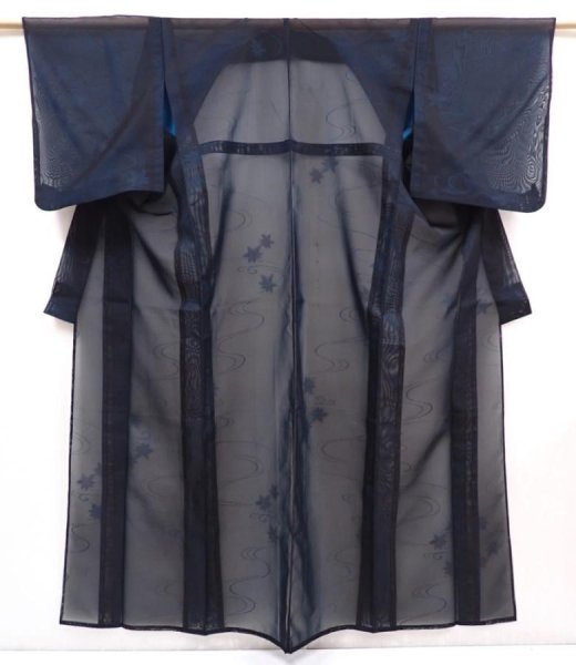 Photo1: 6115T10z290 Vintage Japanese Kimono Silk See through KOMON Maple Black (1)