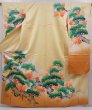 Photo1: 6115T11z1020 Vintage Japanese Kimono Silk FURISODE Pine Dark yellow (1)