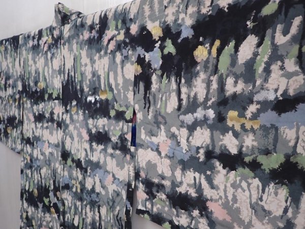 Photo2: 6119T01z420 Vintage Japanese Kimono Silk HAORI  Black (2)