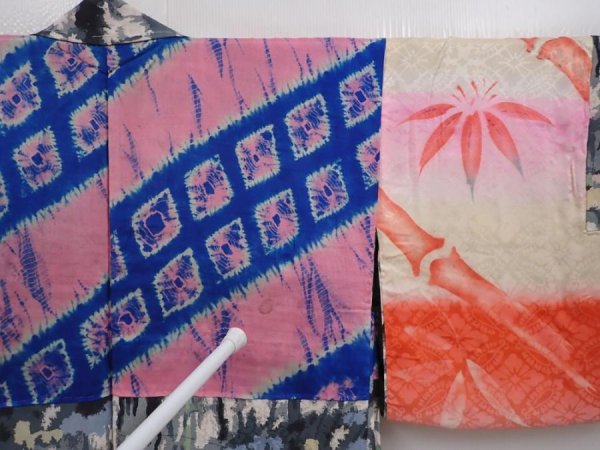 Photo8: 6119T01z420 Vintage Japanese Kimono Silk HAORI  Black (8)