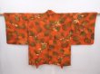 Photo1: 6119T02z580 Vintage Japanese Kimono Silk HAORI Flower Orange-Red (1)