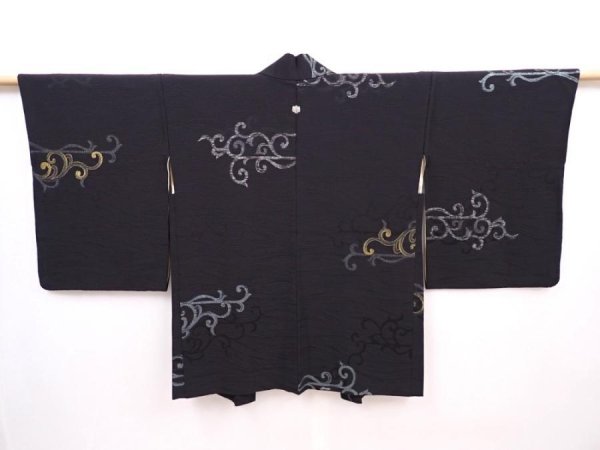 Photo1: 6119T03z620 Vintage Japanese Kimono Silk HAORI Karakusa Black (1)