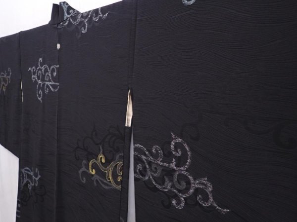 Photo2: 6119T03z620 Vintage Japanese Kimono Silk HAORI Karakusa Black (2)
