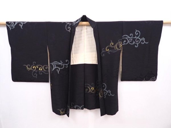 Photo6: 6119T03z620 Vintage Japanese Kimono Silk HAORI Karakusa Black (6)