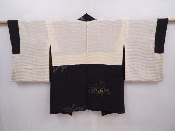 Photo7: 6119T03z620 Vintage Japanese Kimono Silk HAORI Karakusa Black (7)