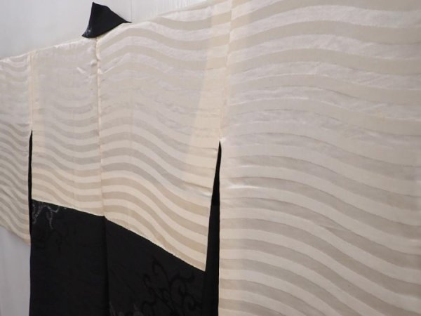 Photo8: 6119T03z620 Vintage Japanese Kimono Silk HAORI Karakusa Black (8)