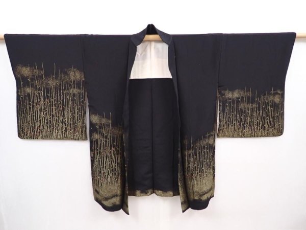 Photo6: 6119T04z620 Vintage Japanese Kimono Silk HAORI Branch Black (6)