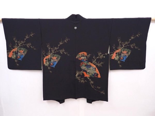 Photo1: 6119T05z620 Vintage Japanese Kimono Silk HAORI Princess Black (1)