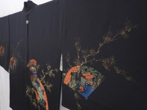 Photo2: 6119T05z620 Vintage Japanese Kimono Silk HAORI Princess Black (2)