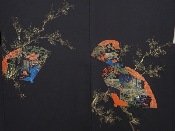 Photo3: 6119T05z620 Vintage Japanese Kimono Silk HAORI Princess Black (3)