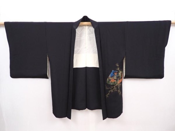 Photo6: 6119T05z620 Vintage Japanese Kimono Silk HAORI Princess Black (6)