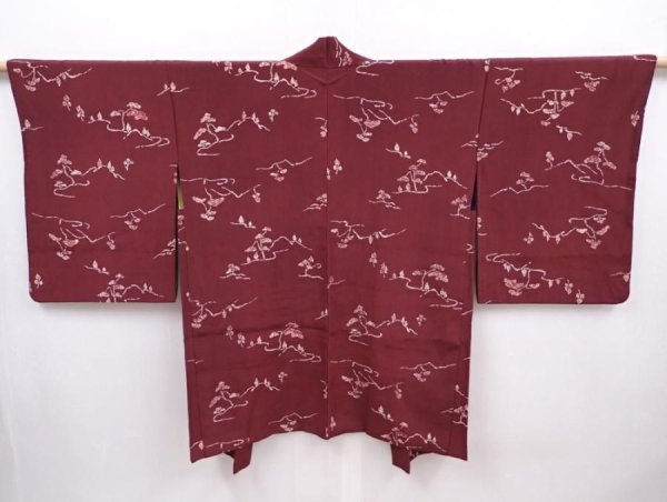 Photo2: 6119T06z480 Vintage Japanese Kimono Silk HAORI Trees Dark grape (2)