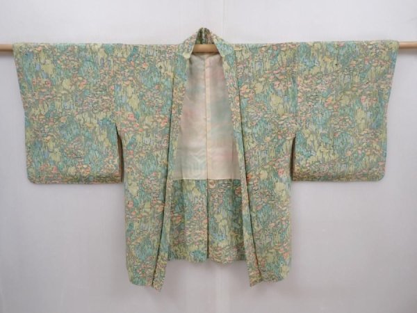 Photo5: 6119T07z570 Vintage Japanese Kimono Silk HAORI  Pistachio green (5)