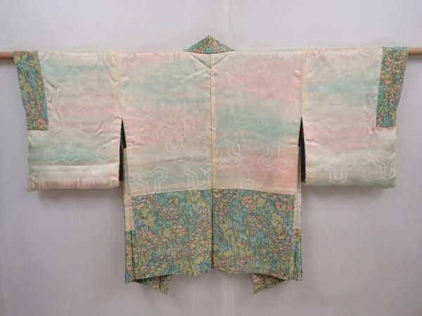 Photo6: 6119T07z570 Vintage Japanese Kimono Silk HAORI  Pistachio green (6)