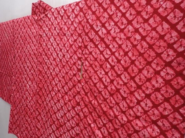 Photo2: 6119T08z310 Vintage Japanese Kimono Silk HAORI  Red-Pink (2)