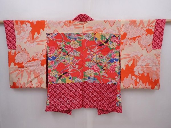Photo6: 6119T08z310 Vintage Japanese Kimono Silk HAORI  Red-Pink (6)