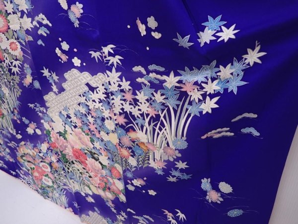 Photo4: 6119T10z1020 Vintage Japanese Kimono Silk FURISODE Flowers Dark lavender (4)
