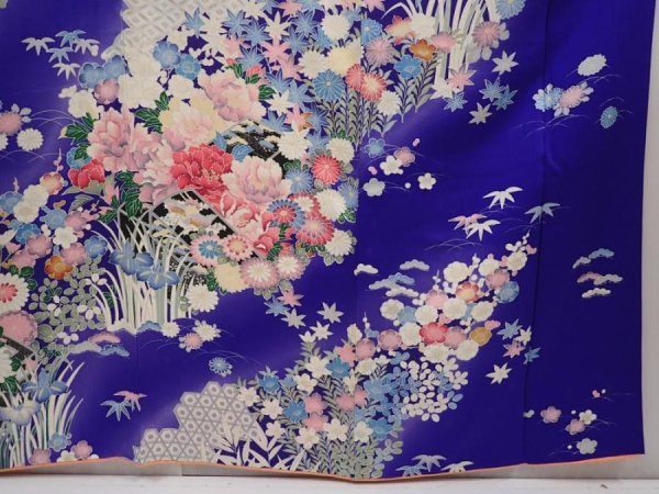 Photo7: 6119T10z1020 Vintage Japanese Kimono Silk FURISODE Flowers Dark lavender (7)