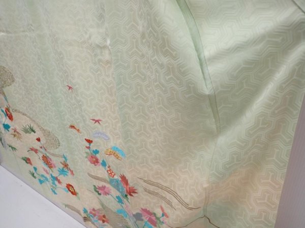 Photo4: 6119T12z1150 Vintage Japanese Kimono Silk FURISODE Chrysanthemum Soft green (4)