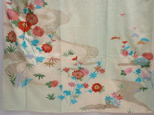 Photo5: 6119T12z1150 Vintage Japanese Kimono Silk FURISODE Chrysanthemum Soft green (5)