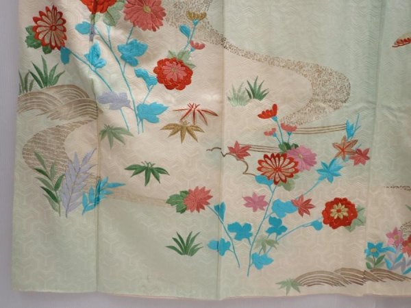 Photo6: 6119T12z1150 Vintage Japanese Kimono Silk FURISODE Chrysanthemum Soft green (6)