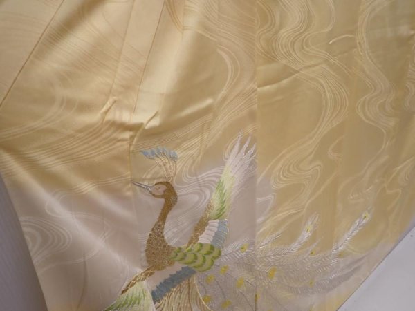 Photo3: 6119T13z970 Vintage Japanese Kimono Silk FURISODE Peacock Straw yellow (3)