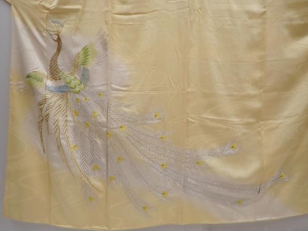 Photo5: 6119T13z970 Vintage Japanese Kimono Silk FURISODE Peacock Straw yellow (5)