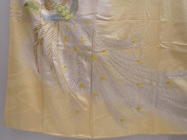 Photo6: 6119T13z970 Vintage Japanese Kimono Silk FURISODE Peacock Straw yellow (6)