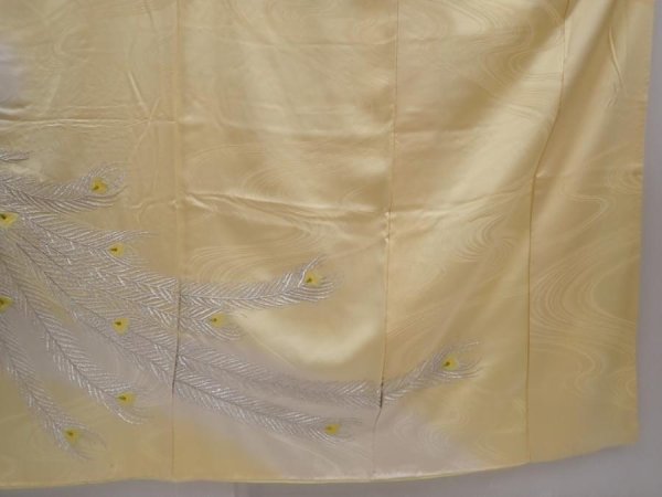 Photo7: 6119T13z970 Vintage Japanese Kimono Silk FURISODE Peacock Straw yellow (7)