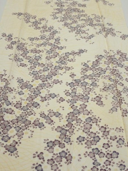 Photo3: 2H05z90  Japanese Kimono Silk  FABRIC Sakura Off-white 63.8x14.4 (3)