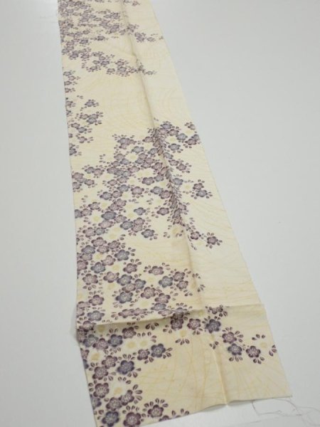 Photo2: 2H08z60  Japanese Kimono Silk  FABRIC Sakura Off-white 77.2x7.1 (2)