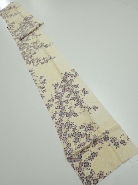 Photo4: 2H08z60  Japanese Kimono Silk  FABRIC Sakura Off-white 77.2x7.1 (4)