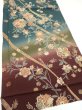Photo2: 2H01z60  Japanese Kimono Silk  FABRIC Flowers Green-Gray 42.9x15.0 (2)