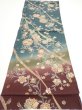Photo4: 2H01z60  Japanese Kimono Silk  FABRIC Flowers Green-Gray 42.9x15.0 (4)