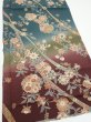 Photo2: 2H02z60  Japanese Kimono Silk  FABRIC Flowers Green-Gray 42.5x15.0 (2)