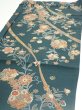 Photo3: 2H02z60  Japanese Kimono Silk  FABRIC Flowers Green-Gray 42.5x15.0 (3)