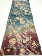 Photo5: 2H02z60  Japanese Kimono Silk  FABRIC Flowers Green-Gray 42.5x15.0 (5)