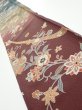 Photo1: 2H08z50  Japanese Kimono Silk  FABRIC Flowers Dark brown 60.6x7.5 (1)